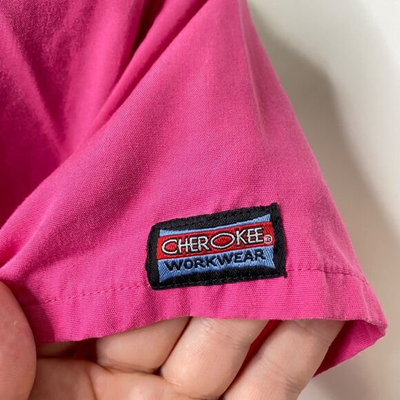 Womens Medium Scrubs Top Cherokee Workwear Pink and Black Short Sleeve - Picture 5 of 7